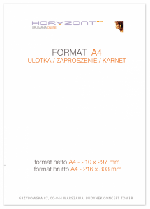 ulotka A4, druk pełnokolorowy obustronny 4+4, na papierze kredowym, 130 g, 50 sztuk 