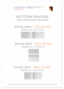 wizytówki 180 x 50 składane do 90 x 50 mm, 1 big pionowo, druk dwustronny, kreda 350 g - 500 sztuk  