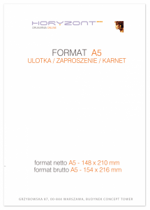 ulotka A5, druk pełnokolorowy obustronny 4+4, na papierze offsetowym 120 g, 50 sztuk