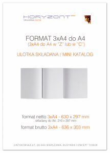 ulotka 3A4 składana do A4, druk pełnokolorowy obustronny 4+4, na papierze kredowym, 250 g, 350 sztuk
