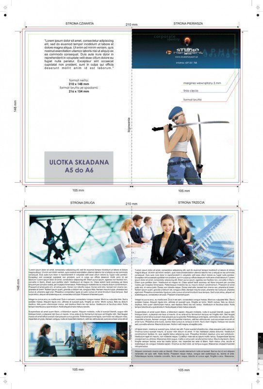 ulotka A5 składana do A6, druk pełnokolorowy obustronny 4+4, na papierze kredowym, 170 g, 300 sztuk