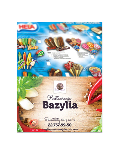 ulotka A5, druk pełnokolorowy obustronny 4+4, na papierze kredowym, 250 g, 5000 sztuk