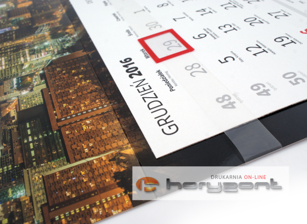 Kalendarz jednodzielny Eko Sky, płaski, druk jednostronny kolorowy (4+0), Folia błysk jednostronnie, Podkład - Karton 300 g, okienko czerwone - 100 sztuk