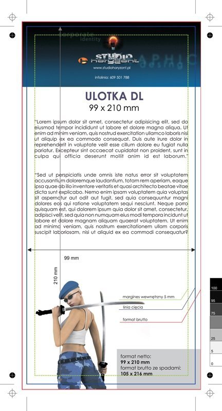 ulotka DL, druk pełnokolorowy obustronny 4+4, na papierze offsetowym 90 g, 200 sztuk