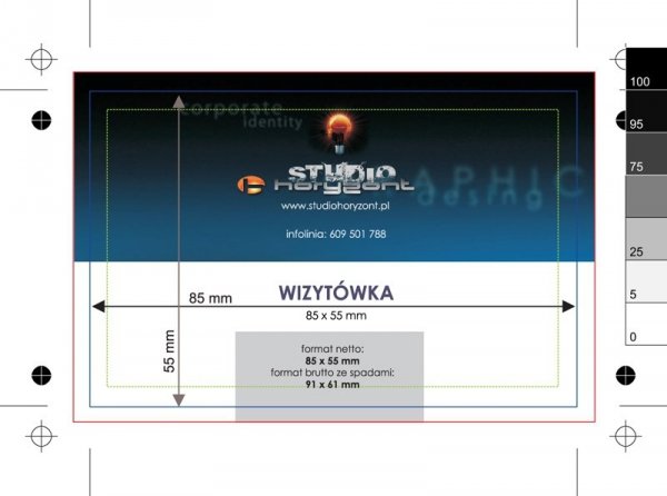 wizytówki foliowane błysk, druk dwustronny pełnokolorowy 4+4, papier kredowy 350 g mat, 500 sztuk 