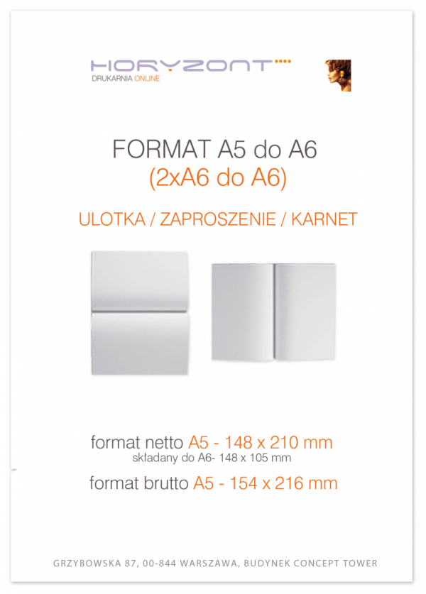 ulotka A5 składana do A6, druk pełnokolorowy obustronny 4+4, na papierze kredowym, 130 g, 200 sztuk  