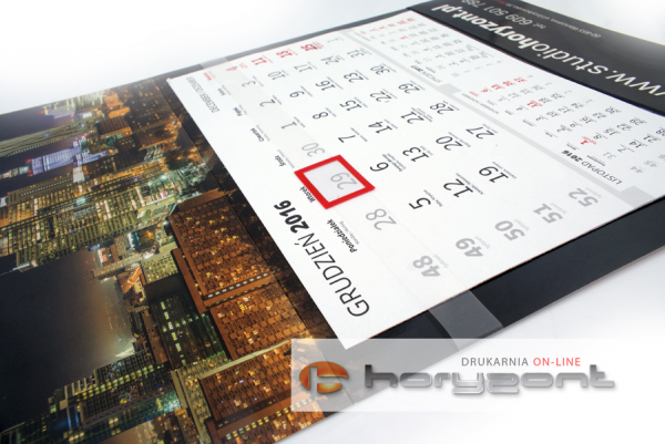 Kalendarz jednodzielny Eko Sky, płaski, druk jednostronny kolorowy (4+0), Folia błysk jednostronnie, Podkład - Karton 300 g, okienko czerwone - 500 sztuk