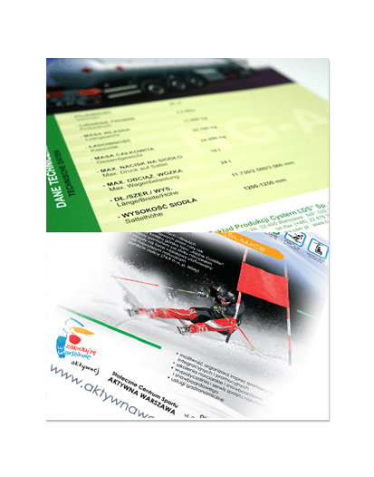 ulotka 198 x 210 mm, wysyłka ten sam dzień - druk pełnokolorowy obustronny 4+4, na papierze kredowym, 130 g, tryb ekspres 5000 sztuk