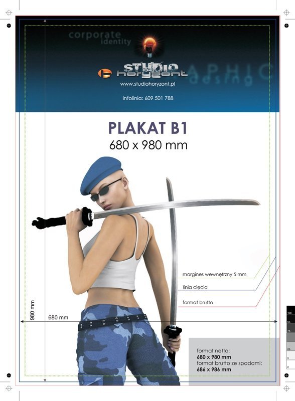 plakat B1, druk pełnokolorowy jednostronny 4+0, na papierze kredowym, 130 g - 80 sztuk 