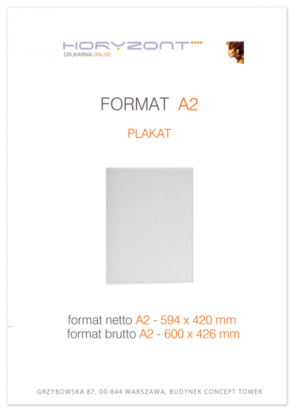 plakat A2, druk pełnokolorowy jednostronny 4+0, na papierze kredowym mat, 350 g - 500 sztuk