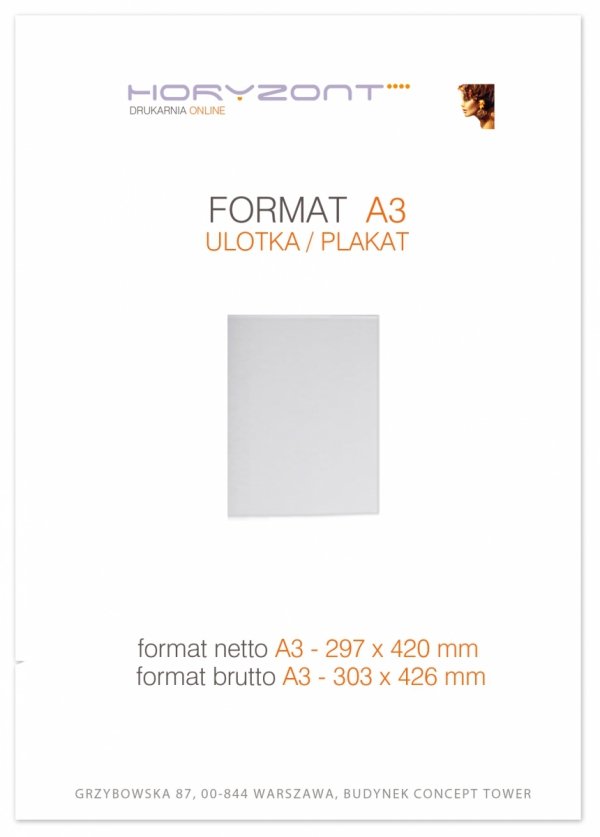 Szablon formatu A3 - netto / brutto. 297 x 420 mm. Plik pdf do pobrania.