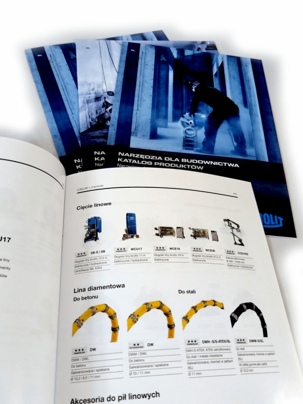  katalog A5, druk pełnokolorowy obustronny 4+4, na papierze kredowym, kreda 170 g, 48 str., 5 sztuk