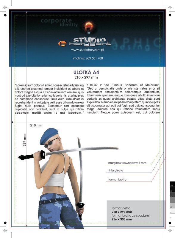 ulotka A4, druk pełnokolorowy obustronny 4+4, na papierze kredowym, 250 g, 150 sztuk 