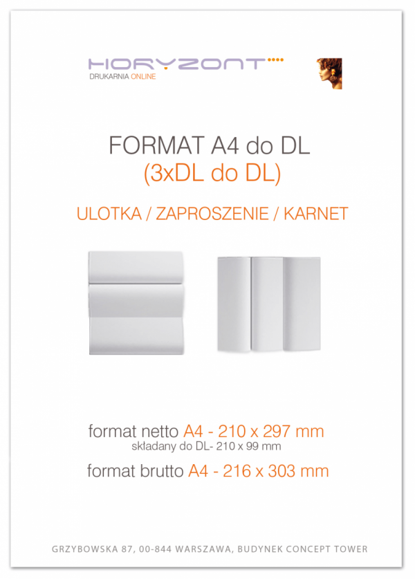 ulotka A4 składana do DL-Z/C, druk pełnokolorowy obustronny 4+4, na papierze kredowym, 170 g, 450 sztuk