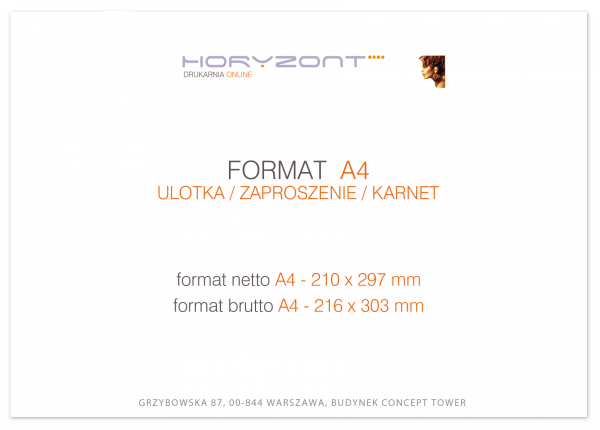 ulotka A4, wysyłka ten sam dzień - druk pełnokolorowy obustronny 4+4, na papierze kredowym, 130 g, tryb ekspres 75 sztuk