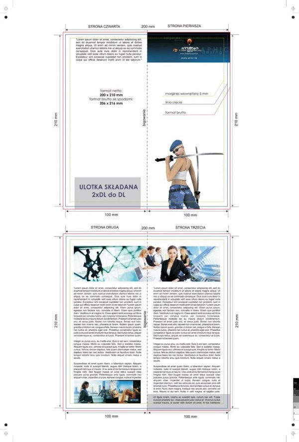 zaproszenie - karta 2xDL, składane do DL (99 x 420 mm), druk dwustronny, kreda 350 g, bez folii  250 sztuk