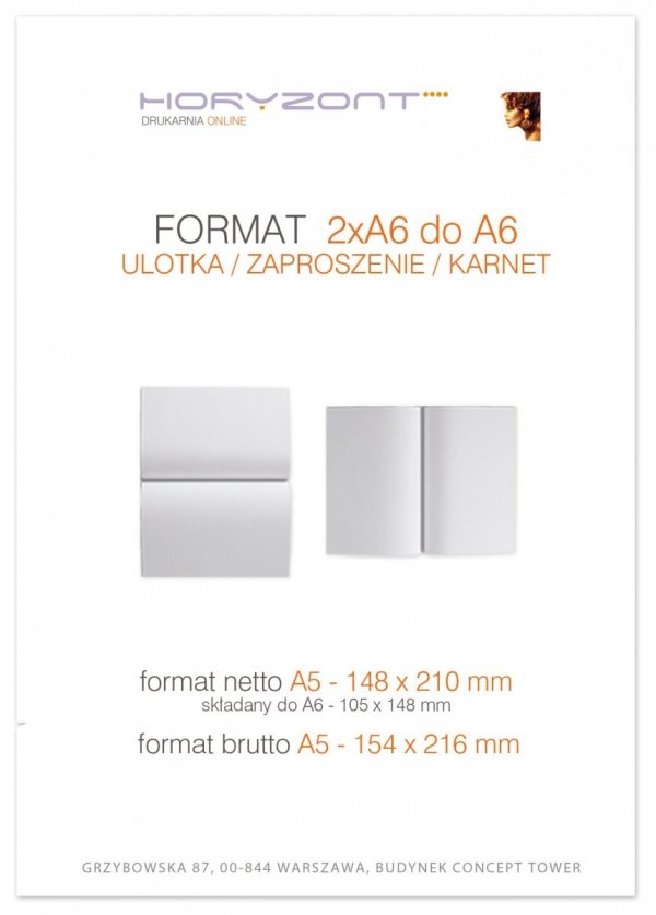 ulotka A5 składana do A6, druk pełnokolorowy obustronny 4+4, na papierze kredowym, 170 g, 75 sztuk