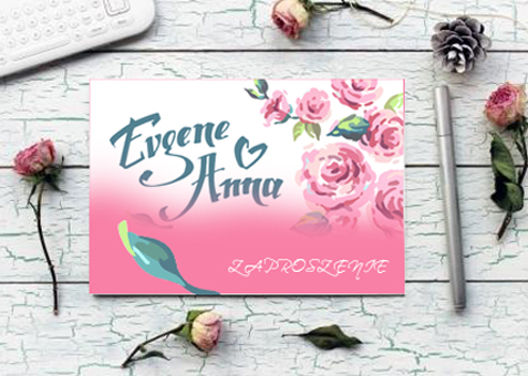 zaproszenie - karta A6, druk dwustronny, kreda 350 g, folia dwustronna - 125 sztuk 