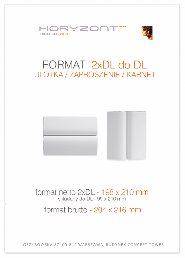 ulotka 2xDL składana do DL, druk pełnokolorowy obustronny 4+4, na papierze kredowym, 130 g, 450 sztuk 