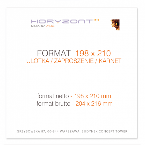 ulotka 198 x 210 mm, druk pełnokolorowy obustronny 4+4, na papierze kredowym, 170 g, 2500 sztuk