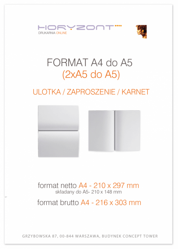 ulotka A4 składana do A5, druk pełnokolorowy obustronny 4+4, na papierze kredowym, 250 g, 500 sztuk