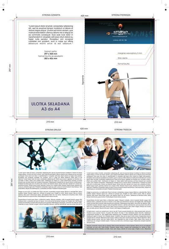 Karta menu A3, foliowana, składana do A4, druk pełnokolorowy obustronny 4+4, na papierze kredowym, 350 g, 20 sztuk