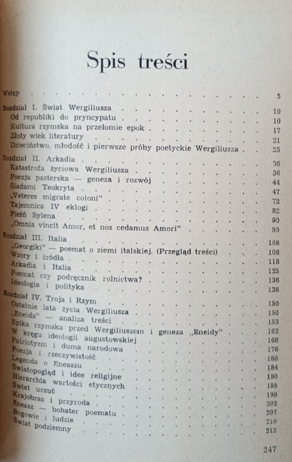 Stanisław Stabryła  Wergiliusz. Świat poetycki, spis treści
