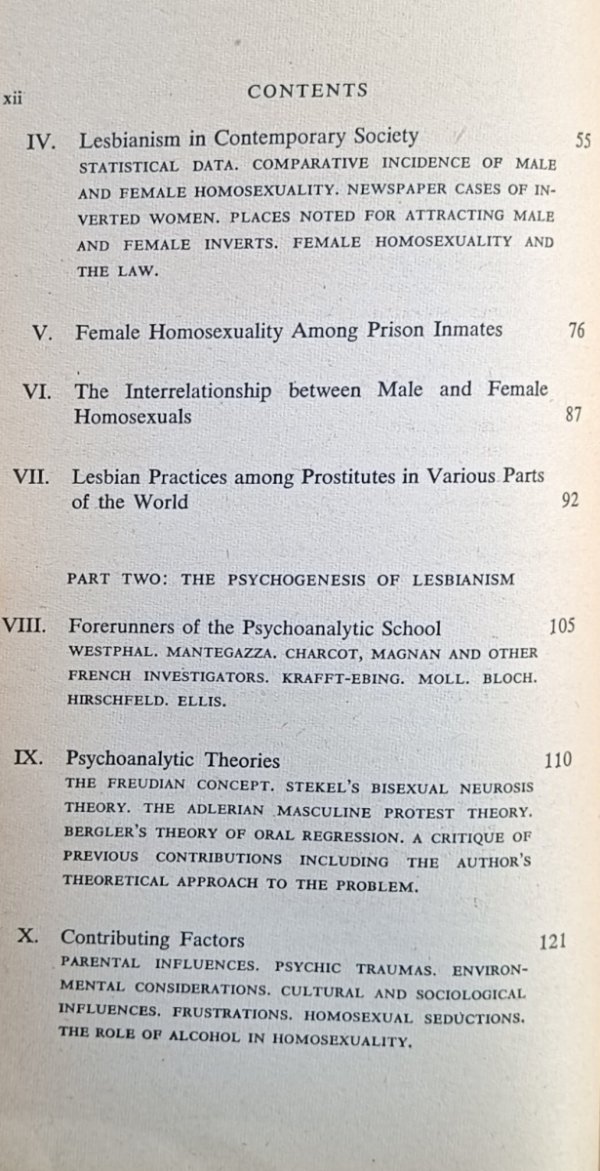 Frank S. Caprio Female Homosexuality. A Modern Study of Lesbianism [homoseksualizm] - spis treści
