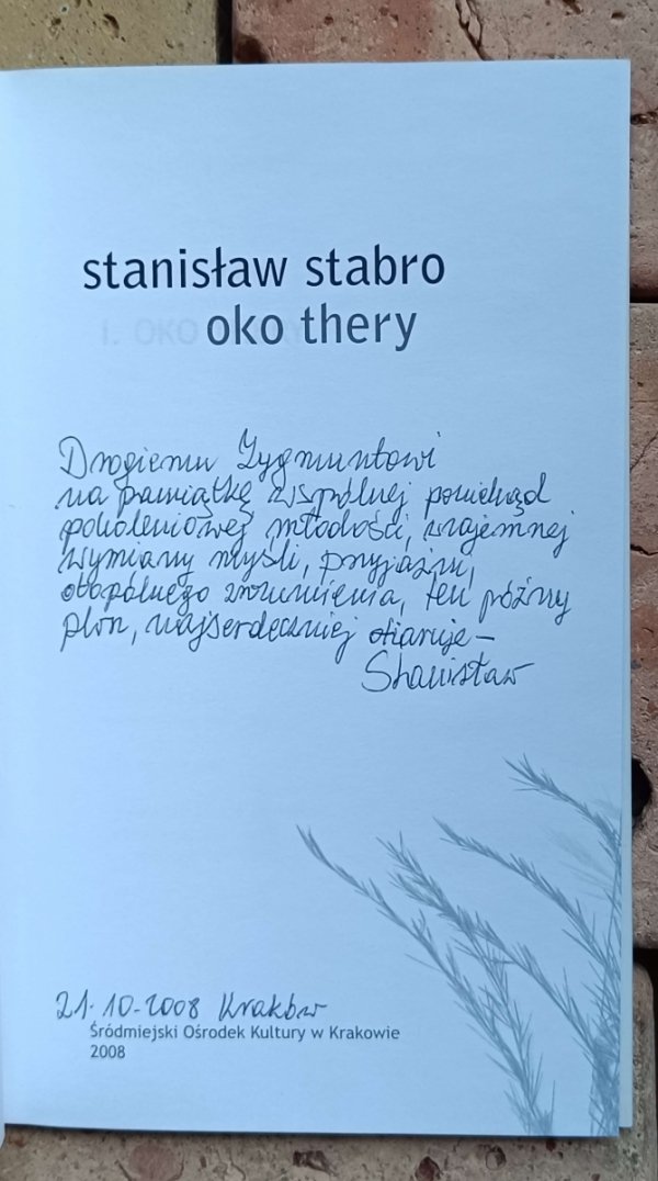 Stanisław Stabro - Oko Thery | dedykacja autorska