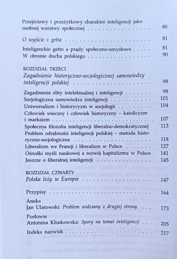 Józef Chałasiński • Przeszłość i przyszłość inteligencji polskiej - spis treści