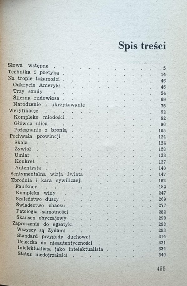 Zbigniew Bieńkowski  Notatnik amerykański - spis treści