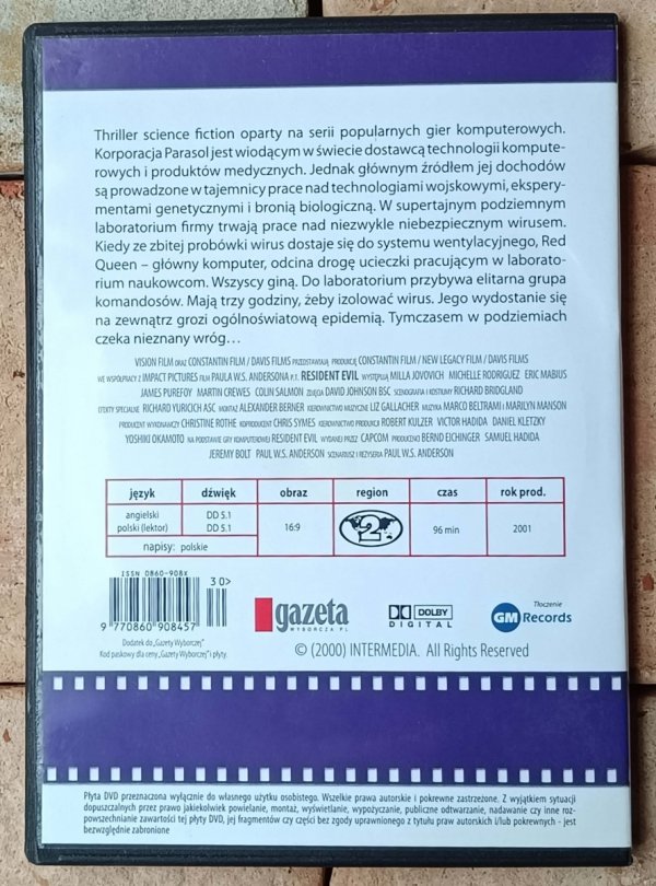 Paul W.S. Anderson • Resident Evil • DVD - okładka