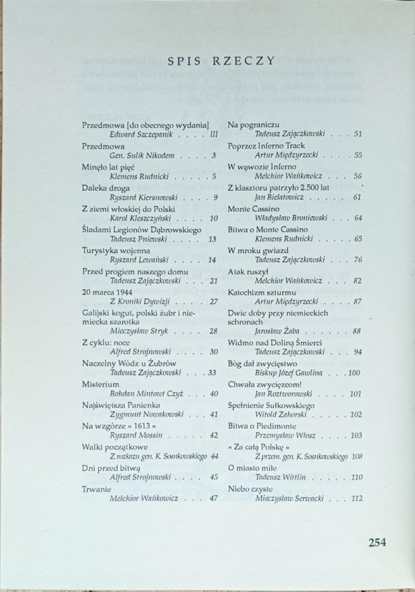 Kresowa walczy w Italii - spis treści