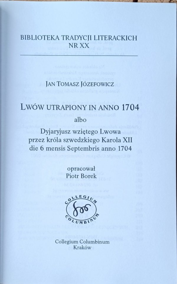 Tomasz Jan Józefowicz • Lwów utrapiony in anno 1704 -  strona tytułowa