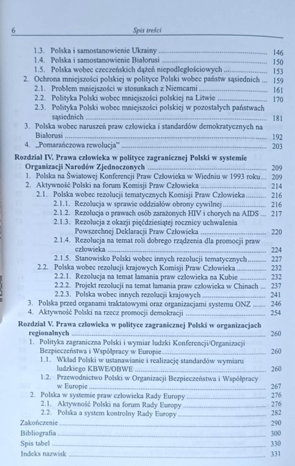 Agnieszka Bieńczyk-Missala  Prawa człowieka w polskiej polityce zagranicznej po 1989 roku - spis treści
