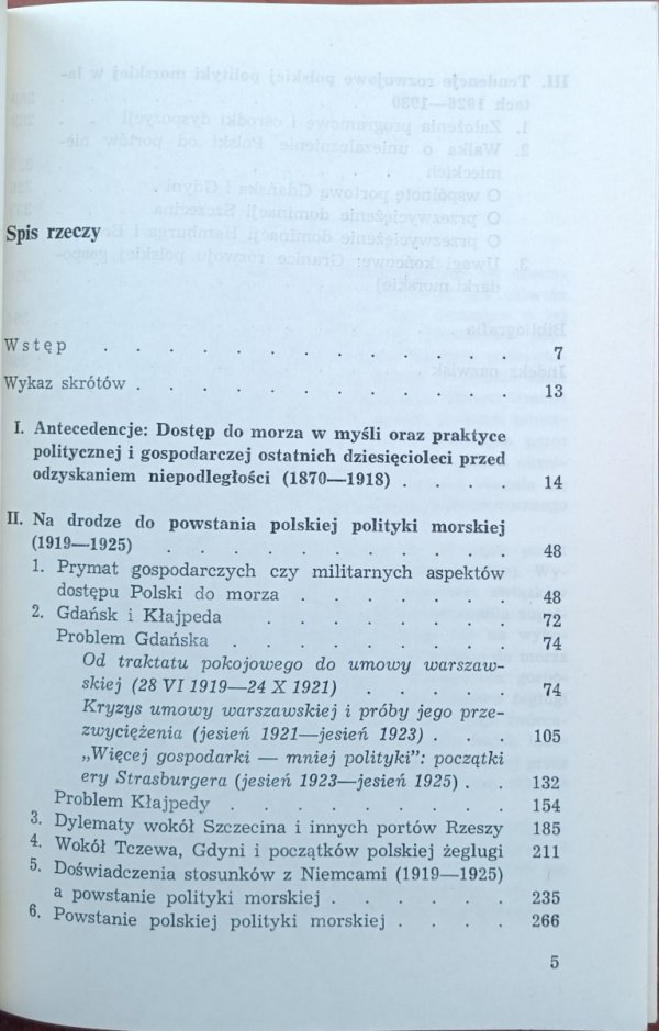 Bogdan Dopierała  Wokół polityki morskiej Drugiej Rzeczypospolitej, spis treści