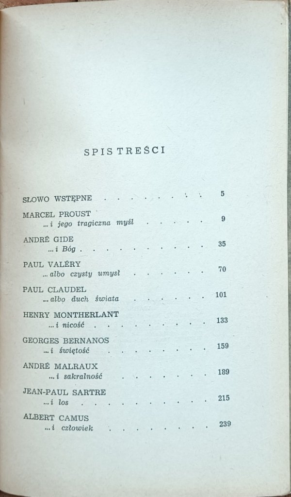Pierre Henri Simon Świadectwo człowieka [Proust Gide Sartre Camus] - spis treści