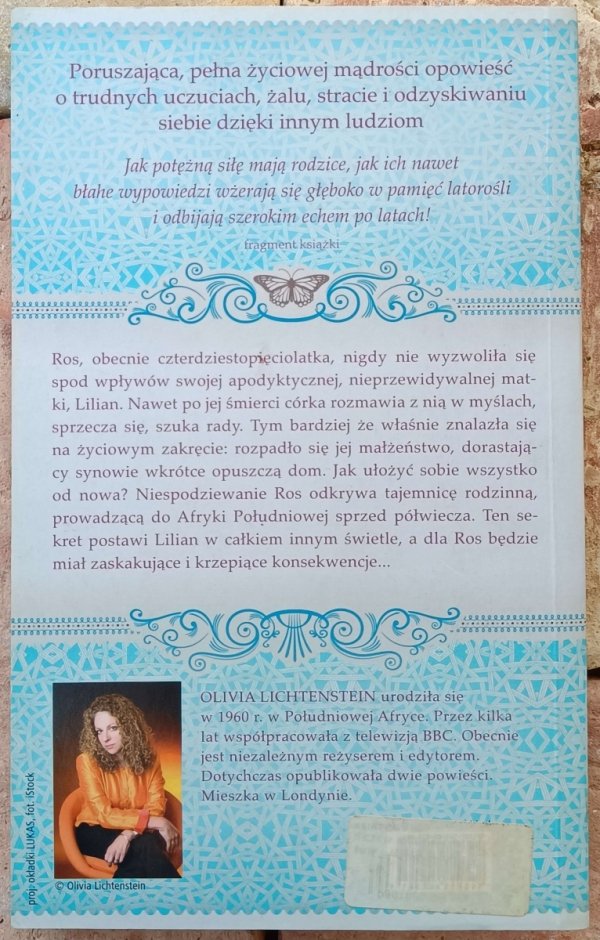 Tył okładki książki &quot;O czym nigdy nie powiedziała ci matka&quot; autorstwa Olivia Lichtenstein