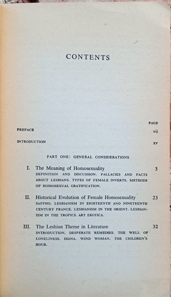 Frank S. Caprio Female Homosexuality. A Modern Study of Lesbianism [homoseksualizm] - spis treści