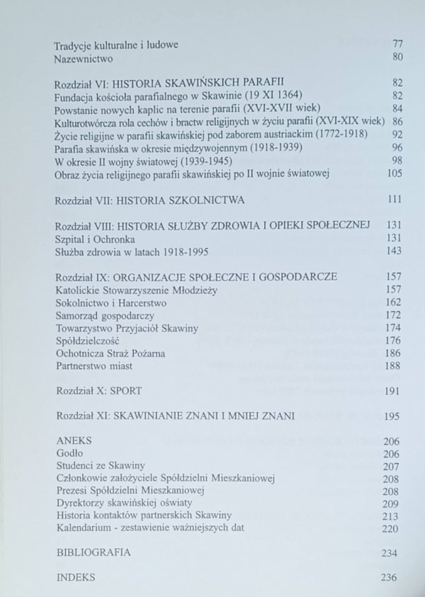 Skawina Zarys dziejów miasta - spis treści