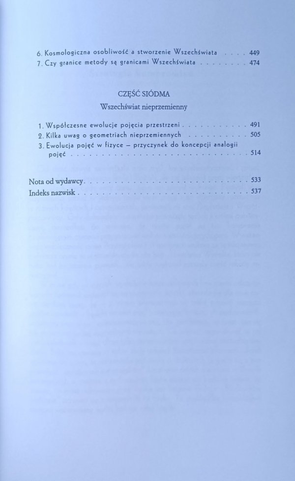 Michał Heller  Filozofia i wszechświat - spis treści