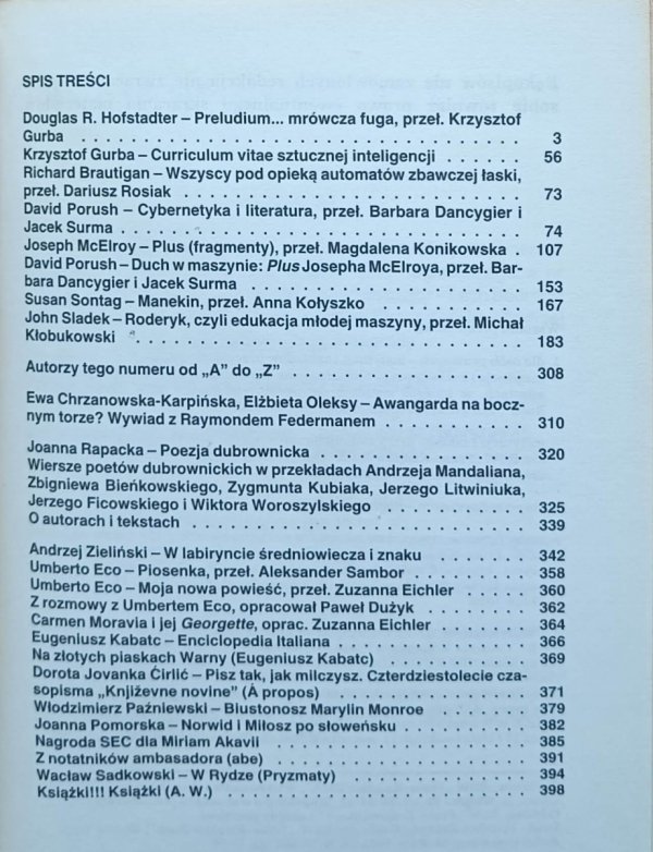 Literatura na świecie 10/1988 • Douglas R. Hofstadter, Susan Sontag, Umberto Eco - okładka