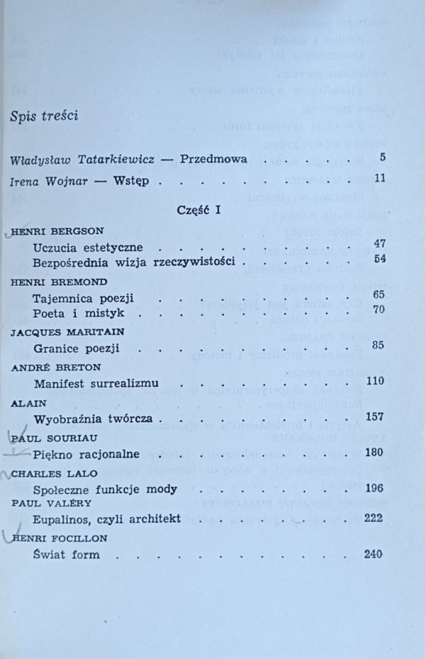 Władysław Tatarkiewicz, Irena Wojnar  Antologia współczesnej estetyki francuskiej [Bergson, Breton, Valery, Sartre, Bachelard]