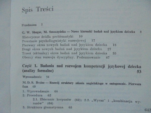 Badania nad rozwojem języka dziecka. Wybór prac - spis treści