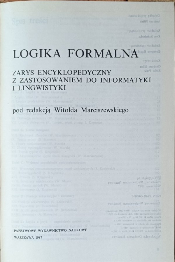 Witold Marciszewski  Logika formalna. Zarys encyklopedyczny z zastosowaniem do informatyki i lingwistyki - strona tytułowa