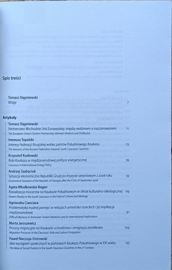 Kaukaz  kultura, społeczeństwo, polityka - spis treści