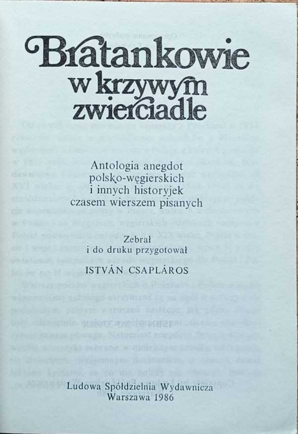 Istvan Csaplaros Bratankowie w krzywym zwierciadle - strona przedtytułowa
