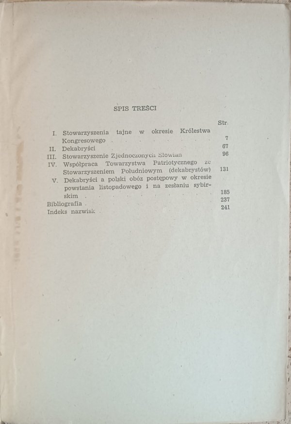 Leon Baumgarten - Dekabryści a Polska - spis treści