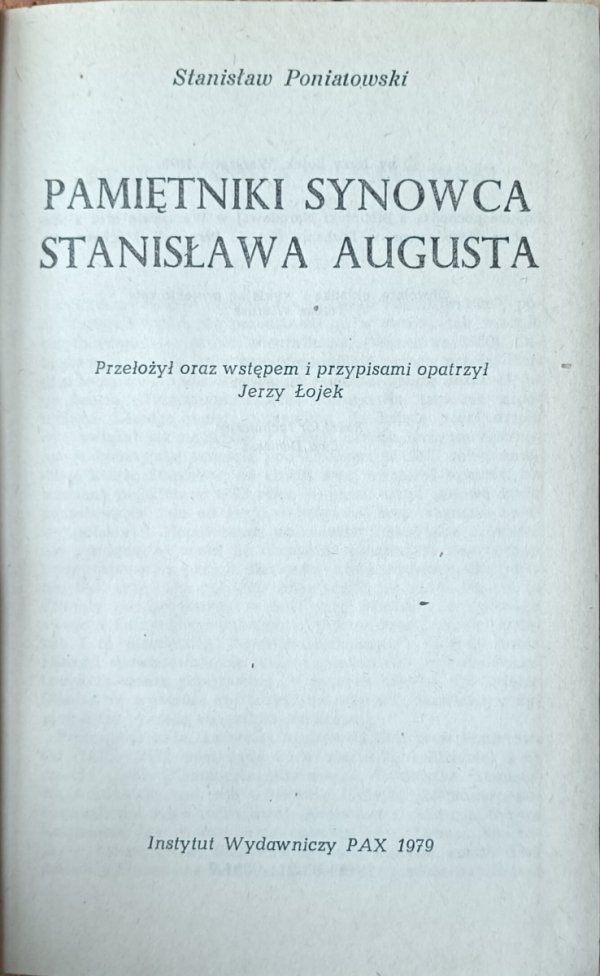 Stanisław Poniatowski Pamiętniki synowca Stanisława Augusta  - strona tytułowa