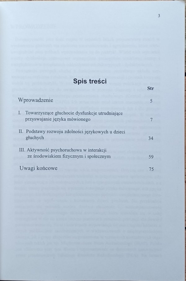 Tadeusz Gałkowski  Przestrzenne i ruchowe komponenty komunikacji z dziećmi głuchymi - spis treści